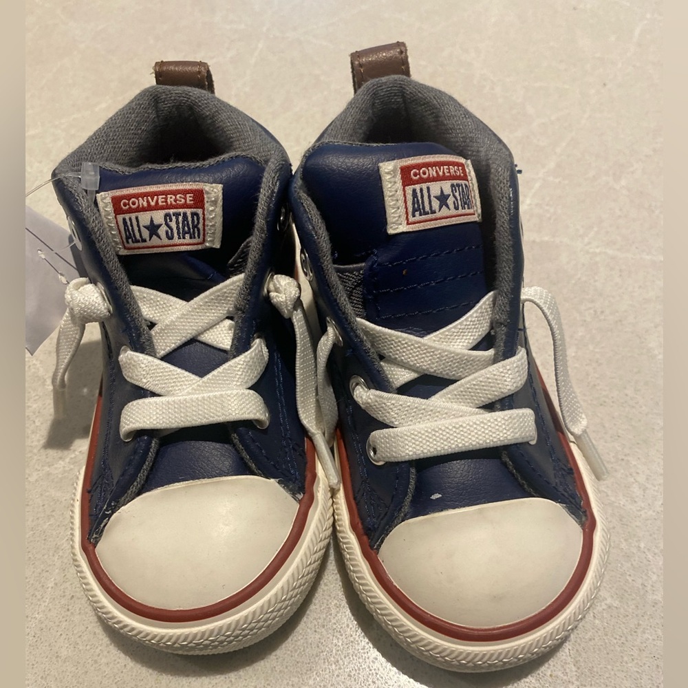 Converse Kids' Blue and White All Star Leather Sneakers